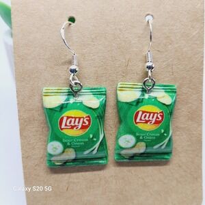 Handmade Sour Cream & Onion Chip‎ Dangle Drop Earrings Fun Novelty Food NWOT